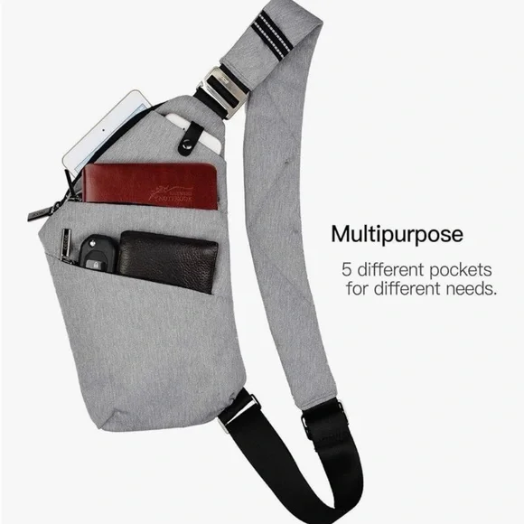 Broadream Gray Sling Bag Crossbody Chest Pack Minimalist - Picture 11 of 14